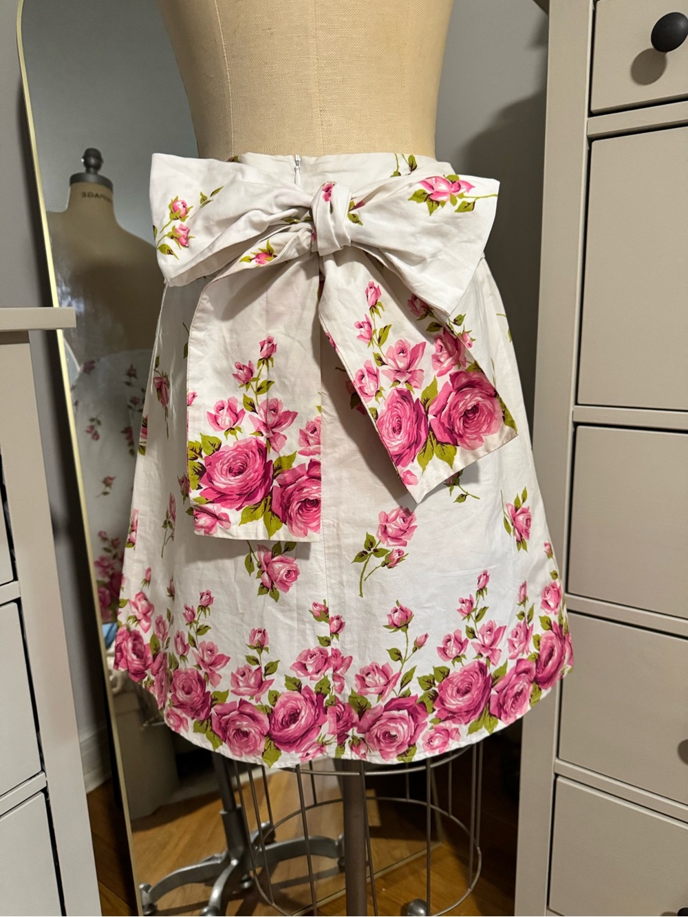 Necessary Objects Floral Rose Border Print Bow Back A-line Skirt Coquette Size 4